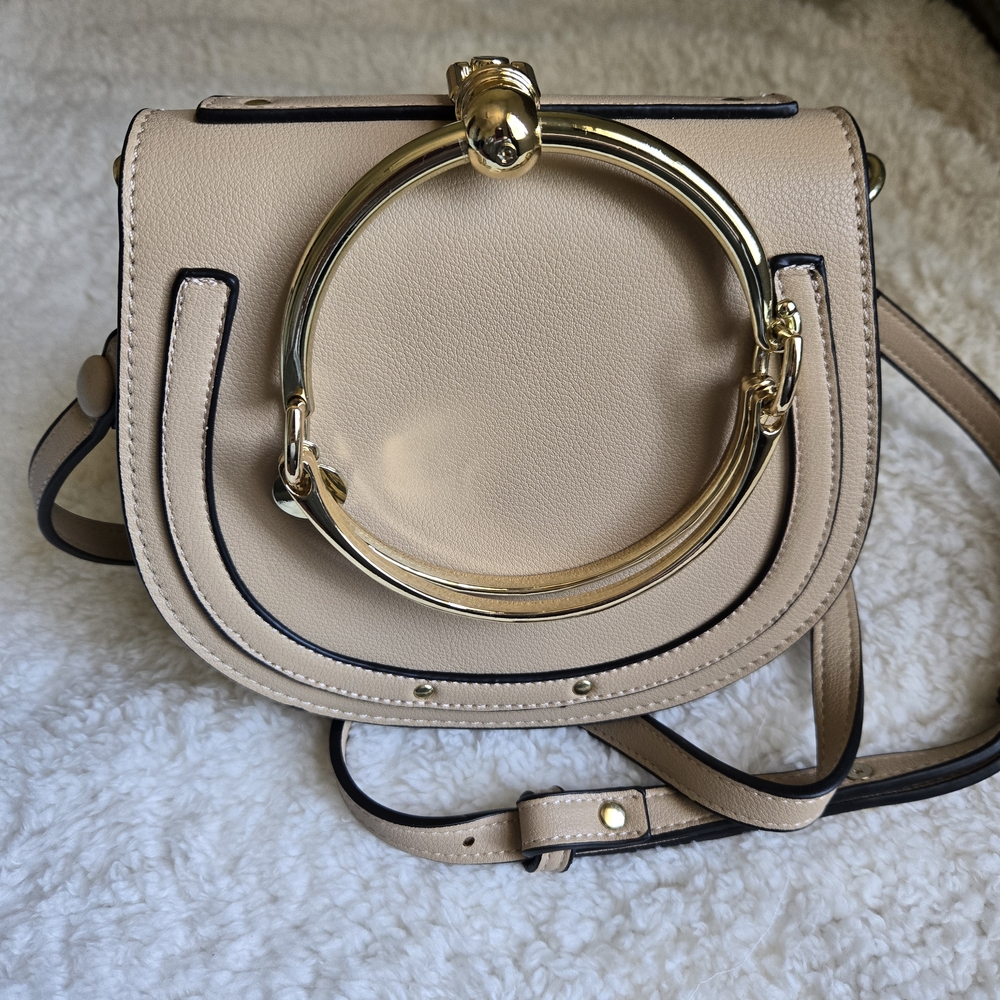 Source Unknown Beige Crossbody Bag with Gold Ring Handle